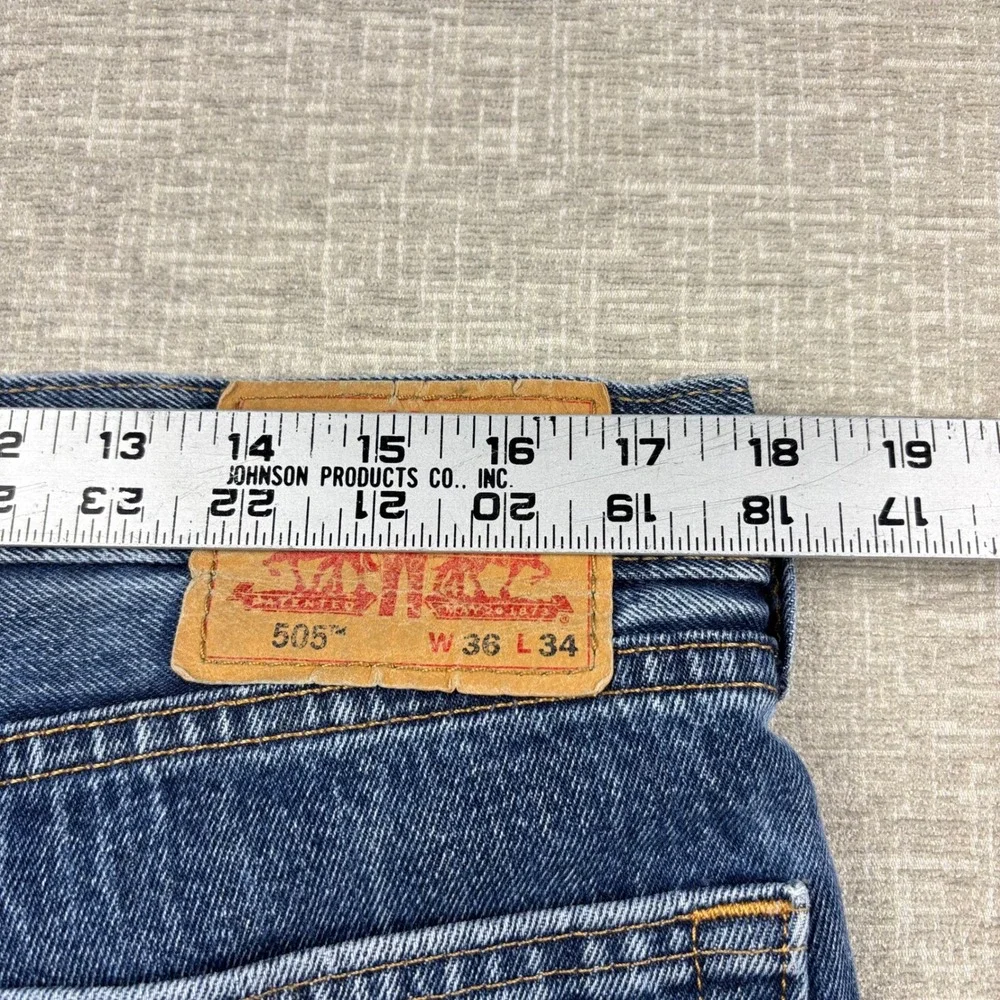 Levis 505 Mens 36x34 Light Distress Jeans Thigh Fade ** Vintage Style ** Denim